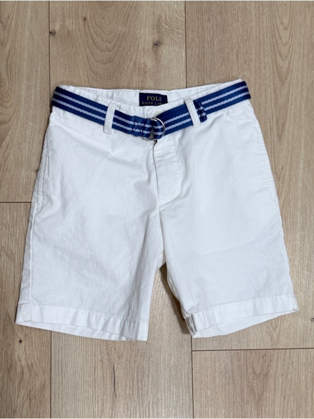 Polo by Ralph Lauren White Cotton Shorts with Blue Stripe Belt